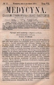 Medycyna : czasopismo tygodniowe dla lekarzy praktycznych 1879, T.VII, nr 11
