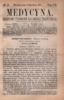 Medycyna : czasopismo tygodniowe dla lekarzy praktycznych 1879, T.VII, nr 13