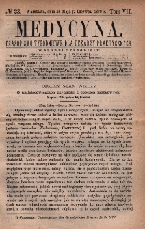 Medycyna : czasopismo tygodniowe dla lekarzy praktycznych 1879, T.VII, nr 23