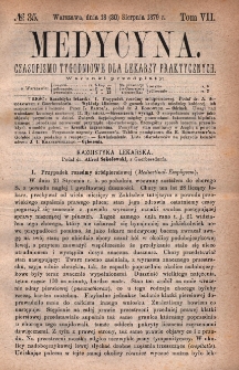 Medycyna : czasopismo tygodniowe dla lekarzy praktycznych 1879, T.VII, nr 35