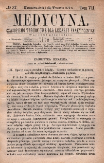 Medycyna : czasopismo tygodniowe dla lekarzy praktycznych 1879, T.VII, nr 37