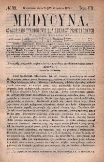 Medycyna : czasopismo tygodniowe dla lekarzy praktycznych 1879, T.VII, nr 39
