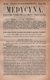 Medycyna : czasopismo tygodniowe dla lekarzy praktycznych 1879, T.VII, nr 43
