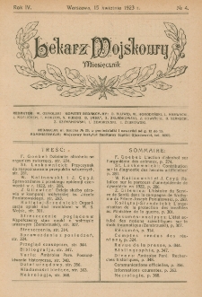 Lekarz wojskowy: miesięcznik 1923, R. IV, nr 4