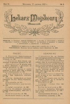 Lekarz wojskowy: miesięcznik 1923, R. IV, nr 6
