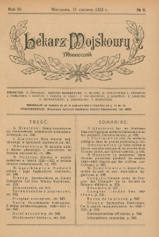 Lekarz wojskowy: miesięcznik 1923, R.IV, nr 6