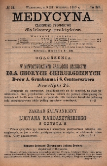 Medycyna : czasopismo tygodniowe dla lekarzy praktyków 1889, T. XVII, nr 38