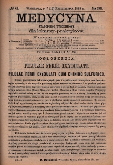 Medycyna : czasopismo tygodniowe dla lekarzy praktyków 1889, T. XVII, nr 42