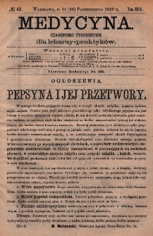 Medycyna : czasopismo tygodniowe dla lekarzy praktyków 1889, T. XVII, nr 43