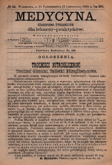 Medycyna : czasopismo tygodniowe dla lekarzy praktyk&oacute;w 1889, T. XVII, nr 44