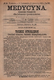 Medycyna : czasopismo tygodniowe dla lekarzy praktyków 1889, T. XVII, nr 44