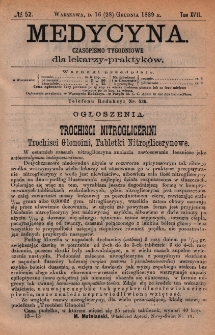 Medycyna : czasopismo tygodniowe dla lekarzy praktyków 1889, T. XVII, nr 52