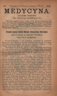 Medycyna : czasopismo tygodniowe dla lekarzy praktyków 1892, T. XX, nr 1