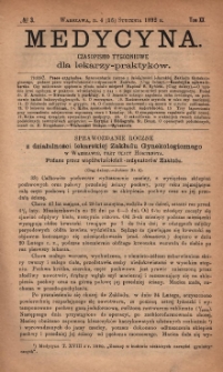 Medycyna : czasopismo tygodniowe dla lekarzy praktyków 1892, T. XX, nr 3