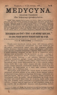 Medycyna : czasopismo tygodniowe dla lekarzy praktyków 1892, T. XX, nr 5