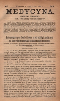 Medycyna : czasopismo tygodniowe dla lekarzy praktyków 1892, T. XX, nr 7