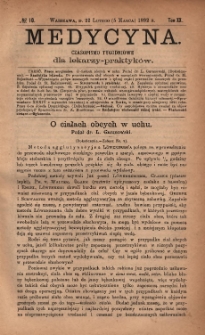 Medycyna : czasopismo tygodniowe dla lekarzy praktyków 1892, T. XX, nr 10