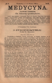 Medycyna : czasopismo tygodniowe dla lekarzy praktyków 1892, T. XX, nr 12
