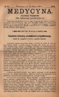 Medycyna : czasopismo tygodniowe dla lekarzy praktyków 1892, T. XX, nr 13