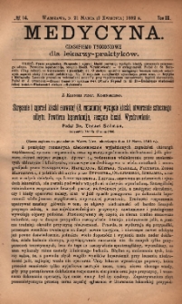 Medycyna : czasopismo tygodniowe dla lekarzy praktyków 1892, T. XX, nr 14
