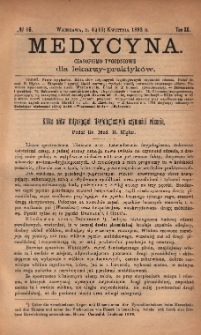 Medycyna : czasopismo tygodniowe dla lekarzy praktyków 1892, T. XX, nr 16