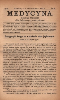 Medycyna : czasopismo tygodniowe dla lekarzy praktyków 1892, T. XX, nr 43