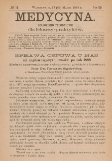 Medycyna : czasopismo tygodniowe dla lekarzy praktyków 1888, T.XVI, nr 12