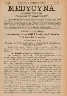 Medycyna : czasopismo tygodniowe dla lekarzy praktyków 1888, T.XVI, nr 29