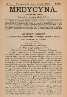 Medycyna : czasopismo tygodniowe dla lekarzy praktyków 1888, T.XVI, nr 31