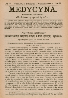 Medycyna : czasopismo tygodniowe dla lekarzy praktyków 1888, T.XVI, nr 35