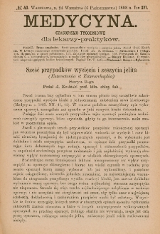 Medycyna : czasopismo tygodniowe dla lekarzy praktyk&oacute;w 1888, T.XVI, nr 40