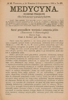 Medycyna : czasopismo tygodniowe dla lekarzy praktyków 1888, T.XVI, nr 40