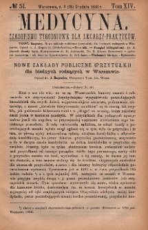 Medycyna : czasopismo tygodniowe dla lekarzy praktyków 1886, T. XIV, nr 51