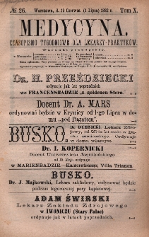 Medycyna : czasopismo tygodniowe dla lekarzy praktyków 1882, T. X, nr 26