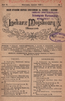 Lekarz wojskowy: miesięcznik organ oficerów korpusu sanitarnego sł. czynnej i rezerwy 1925, R. VI, nr 1