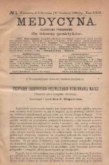 Medycyna : czasopismo tygodniowe dla lekarzy praktyków 1895, T. XXIII, nr 1