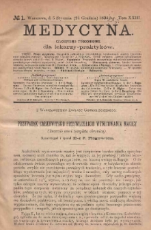 Medycyna : czasopismo tygodniowe dla lekarzy praktyków 1895, T. XXIII, nr 1
