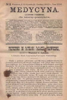 Medycyna : czasopismo tygodniowe dla lekarzy praktyków 1895, T. XXIII, nr 2