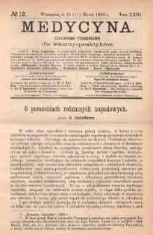 Medycyna : czasopismo tygodniowe dla lekarzy praktyków 1895, T. XXIII, nr 12