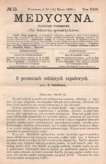 Medycyna : czasopismo tygodniowe dla lekarzy praktyków 1895, T. XXIII, nr 13
