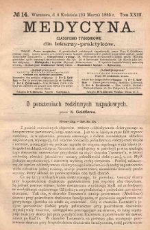 Medycyna : czasopismo tygodniowe dla lekarzy praktyków 1895, T. XXIII, nr 14