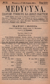 Medycyna : czasopismo tygodniowe dla lekarzy praktyków 1885, T. XIII, nr 35