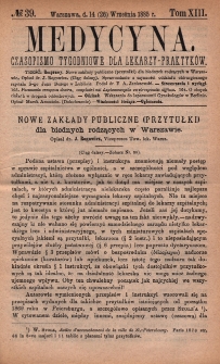 Medycyna : czasopismo tygodniowe dla lekarzy praktyków 1885, T. XIII, nr 39