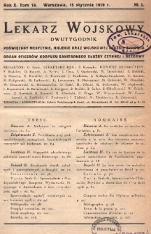 Lekarz wojskowy: dwutygodnik organ oficerów korpusu sanitarnego sł. czynnej i rezerwy 1929, R. X. T. XIII, nr 2