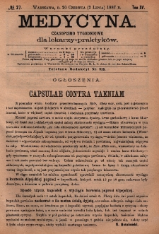 Medycyna : czasopismo tygodniowe dla lekarzy praktyków 1887, T.XV, nr 27