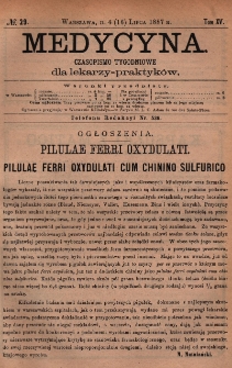 Medycyna : czasopismo tygodniowe dla lekarzy praktyków 1887, T.XV, nr 29