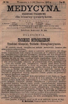 Medycyna : czasopismo tygodniowe dla lekarzy praktyków 1887, T.XV, nr 34