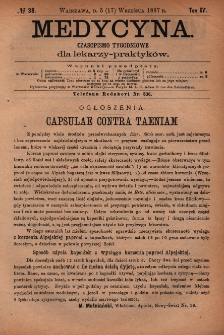 Medycyna : czasopismo tygodniowe dla lekarzy praktyków 1887, T.XV, nr 38