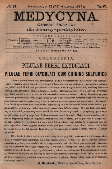 Medycyna : czasopismo tygodniowe dla lekarzy praktyków 1887, T.XV, nr 39