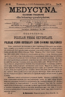 Medycyna : czasopismo tygodniowe dla lekarzy praktyków 1887, T.XV, nr 42